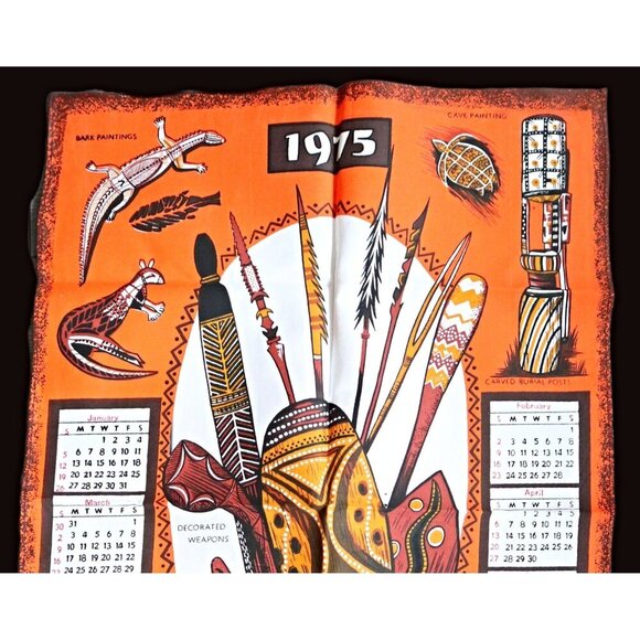 Retro Vintage Calendar 1975 Aboriginal Art of Australia Tea Towel Souvenir - Picture 3 of 4